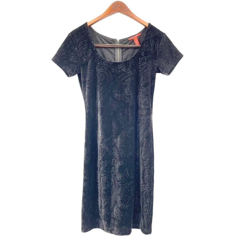 Chelsea & Violet Black Velvet Paisley Short Sleeve Bodycon Dress Womens Small